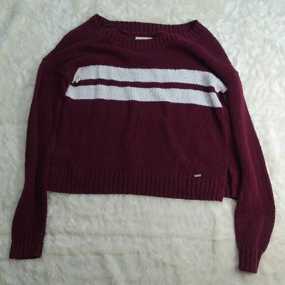 Hollister Maroon/White Knit L/S Sweater X-Small - Picture 1 of 6